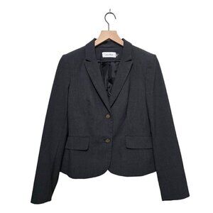Calvin Klein Gray Luxe Stretch 2 Button Peak Lapel Long Sleeve Blazer Sz 6